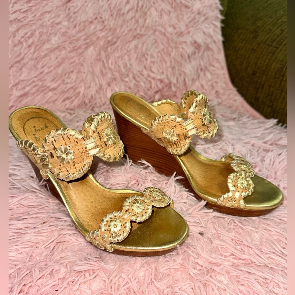 Barely worn Jack Rogers Luccia Gold Platinum cork & leather Wedges